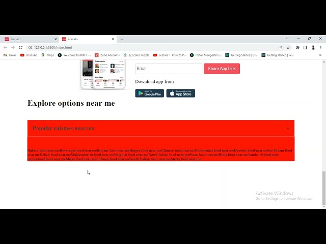 zomato clone localities section html css and javascript