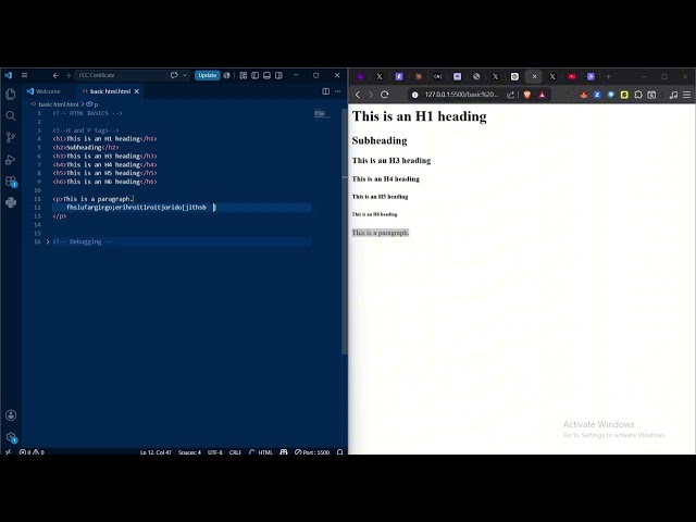 HTML "h1–h6" & "p"Tags Explained + Debug Practice