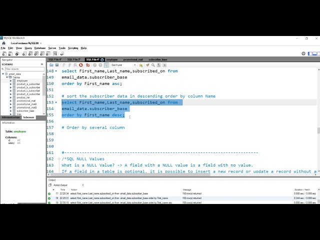 Sort SQL data in Ascending and descending with single column or multiple columns using ORDER BY