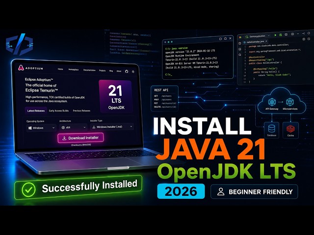 How to Install Java 21 OpenJDK (LTS) on Windows (2026) | Eclipse Adoptium Complete Guide