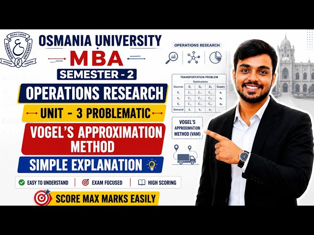 Vogel's Approximation Method (VAM) | Unit-3 Problematic | Operations Research | O.U MBA Semester-2