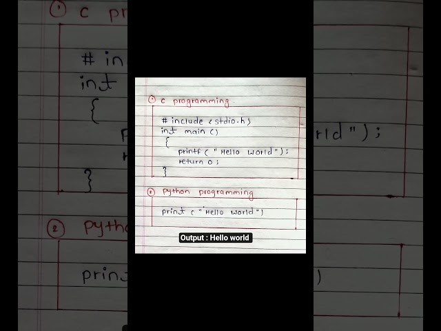 c vs python 💯✨ print hello world in c programming and python programming 💥💫 #c #python #shorts #yt