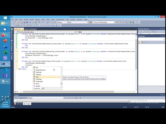 DialogBox Visual Basic dot Net Text Editor