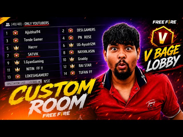 🔴Live Free Fire Only Custom Room V Bage Lobby Giveaway Room its Mehra #freefireindia #garenafreefire