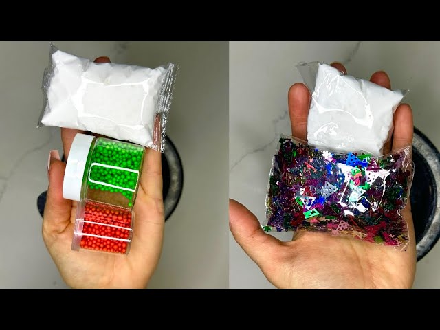 Christmas/New Year SLIME Battle. Making slimes from glitter, clay and foam beads in a bowl.