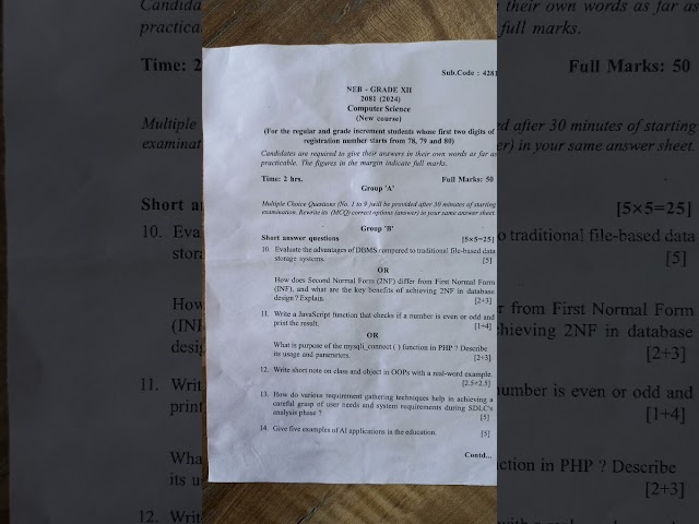 Class 12 Computer science exam  question 2081/2082 batch... #computerscience #2081modelquestion#Neb