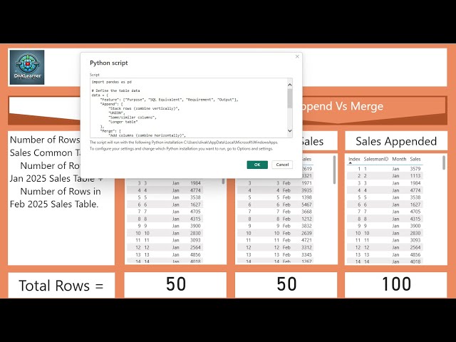 Day 27  Appending Queries in Power Query | Stacking Tables | With Python Generation | DivKlearner