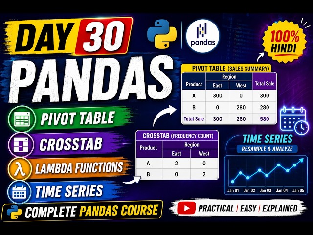 Python Course Day 30 | Pandas Pivot Table, Crosstab,apply(), Lambda Functions & Time Series Analysis