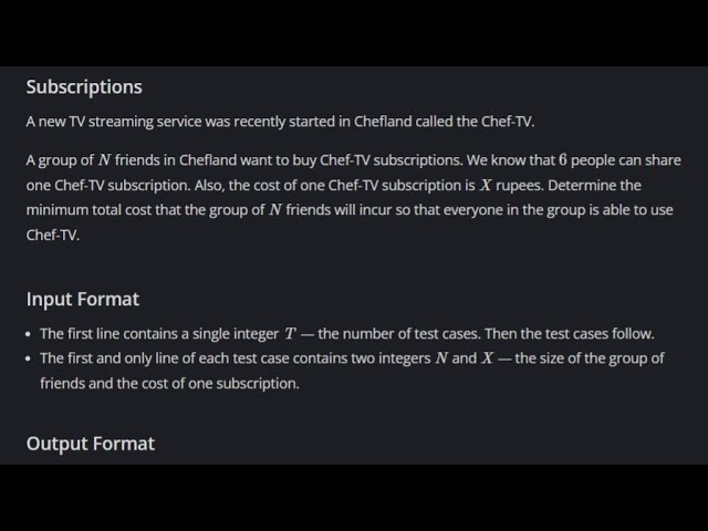 Subscriptions Codechef (500 to 800 Difficulty Rating Problems)