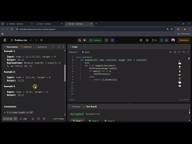 TWO SUM ( Leet code problem )