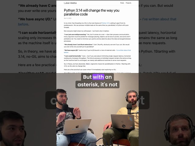 Python 3.14 No GIL = Real CPU Parallelism ⚡️ (Free-Threading) #Python #NoGIL #Shorts