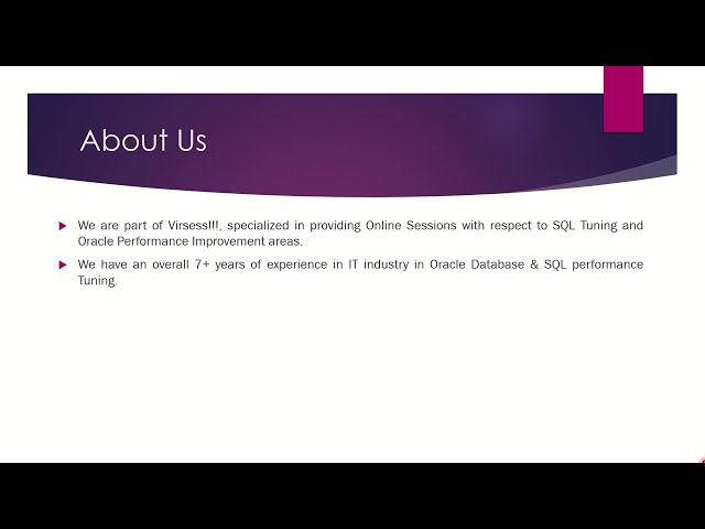 Oracle SQL Performance Tuning Day 2 - Introduction - About Us