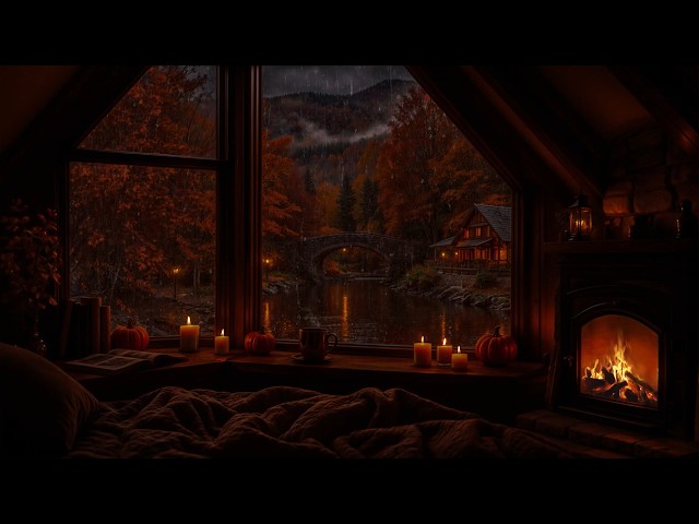NO ADS🔕🌧️Cozy Rainy Autumn Night🍂Rain Sounds Outside the Window & Warm Fireplace for Deep Sleep💤