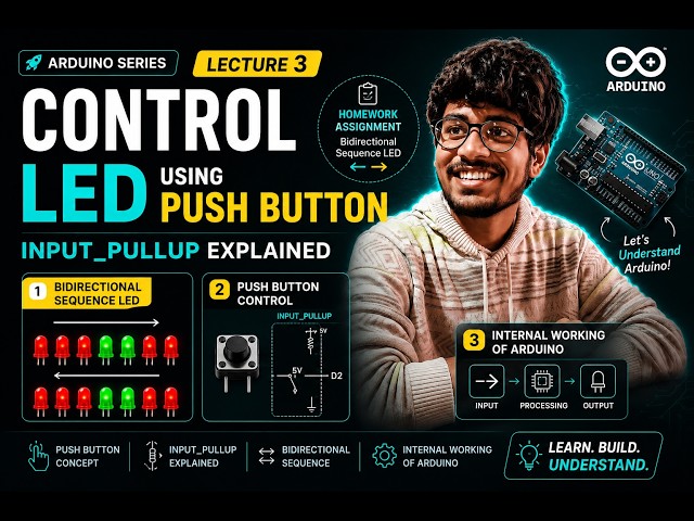 Arduino Tutorial for Beginners | Push Button, INPUT_PULLUP & LED Control | Lecture 3