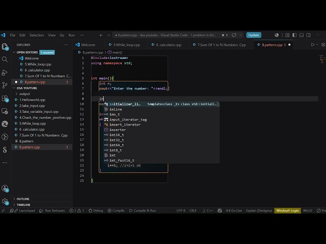 C++ Pattern Printing Program 🔥 Print Numbers from 1 to N Using Nested While Loop | Beginner Friendly