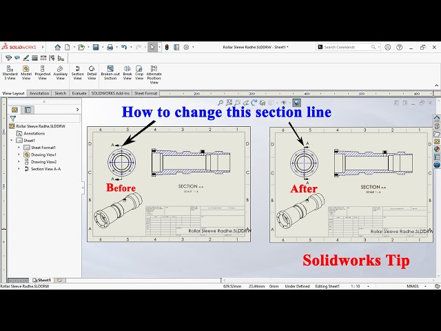 How to change the section line in solidworks Drawing | Solidworks tip