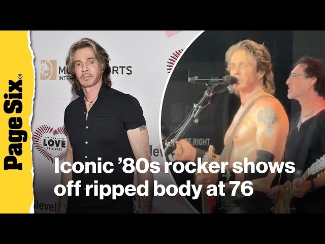 Iconic '80s rocker shows off ripped body at 76 while performing shirtless