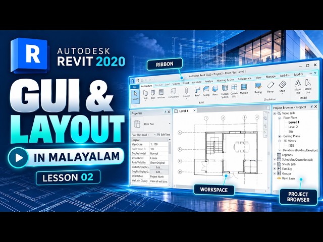 Autodesk Revit 2020 Interface Explained in Malayalam | Revit Tutorial for Beginners – Lesson 2