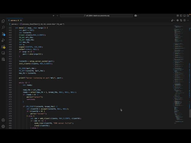 CSC209 A3 Project Demo: Multi-Client Chat Server Using TCP Sockets and select()