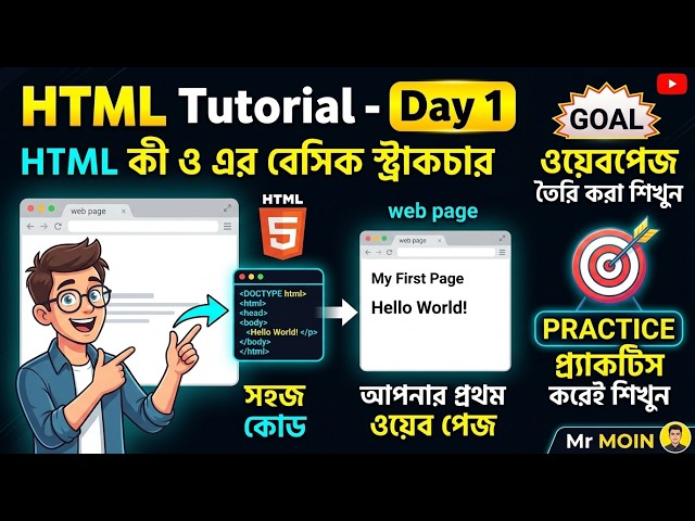 HTML Tutorial - Day 1: HTML কী ও এর বেসিক স্ট্রাকচার | Bangla Web Development Course