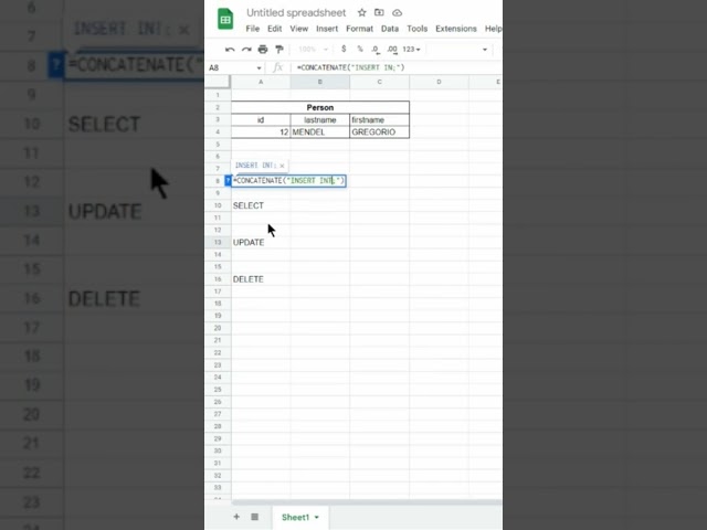 Create SQL Statements in #excel #googlesheets #shorts