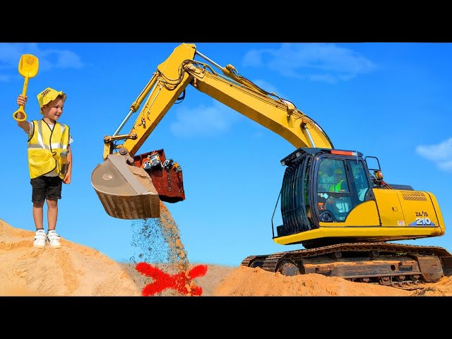 Excavator finds a Chest full of Toy Vehicles for Kids