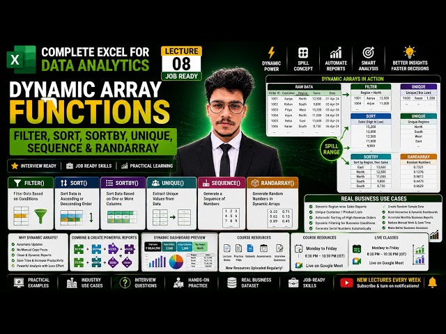 Lecture 08 | Excel Dynamic Array Functions | FILTER, SORT, SORTBY, UNIQUE, SEQUENCE & RANDARRAY