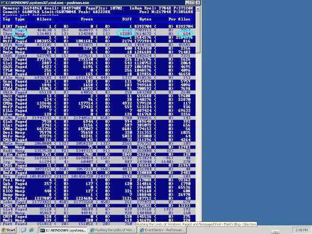 Discovering memory leaks in the nonpaged pool with poolmon.exe