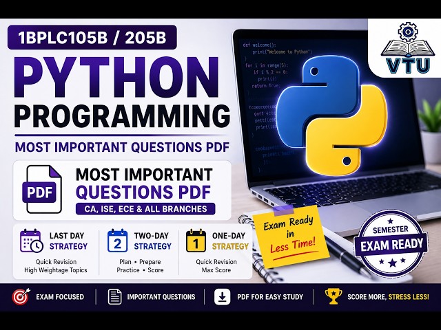 Python Programming (1BPLC105B/205B) | Most Important Questions PDF | VTU Exam 2026 | VTU Made Easy