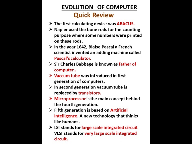 Class 5th //Computer//ch1 //Evolution of computer//Quick Review//#shorts