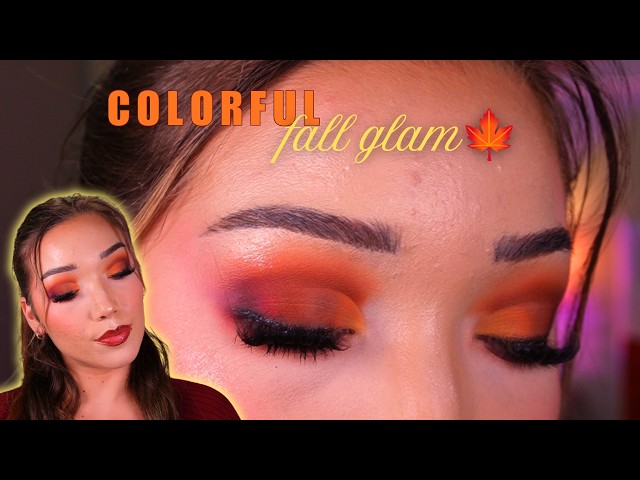 COLORFUL FALL MAKEUP TUTORIAL🍁 | Orange, Yellow, Red & Purple Half Cut-Crease Glam