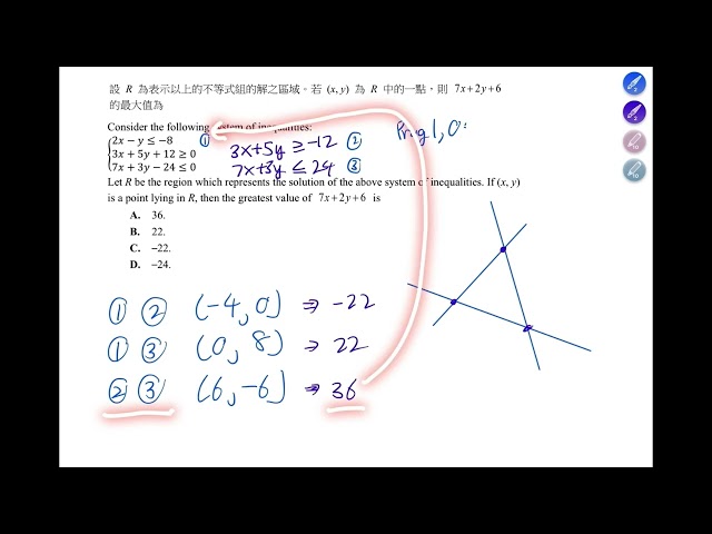 Linear Programming 線性規畫 HKDSE MC Type II: 三角形 [中五例題]