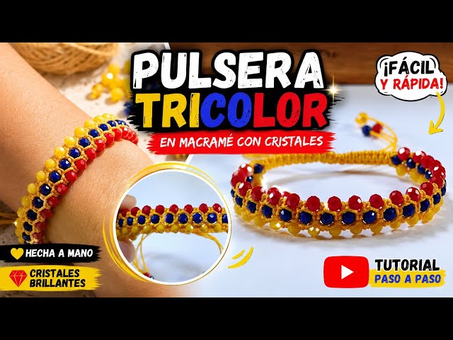 How to Make a MACRAME BRACELET with CRYSTALS Step by Step | Easy Tutorial. Tricolor Bracelet