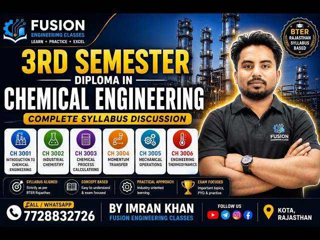 Chemical Engineering 3rd Semester Complete Syllabus Discussion| BTER Rajasthan Diploma CH3001–CH3006