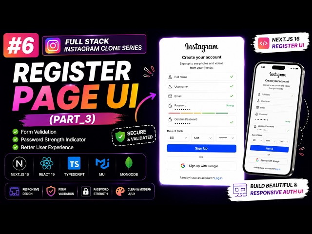 #6 Full Stack Instagram Clone Series |Next.js 16 Register Page UI (part_3) #nextjs #react #ai