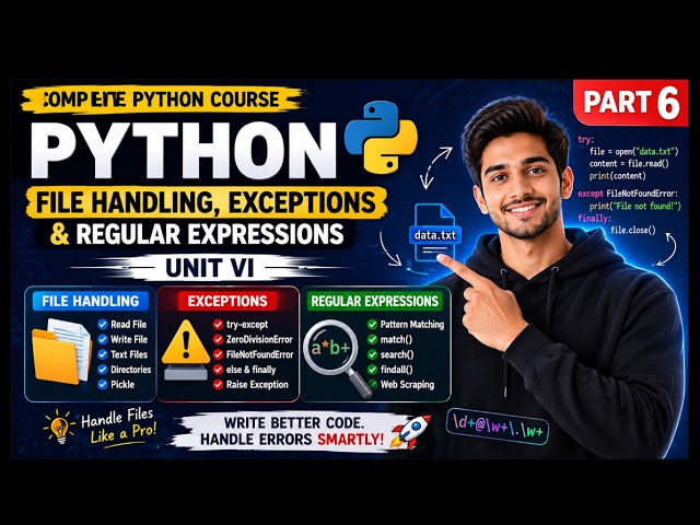 Python File Handling, Exception Handling & Regular Expression | Lecture 6 | Complete Python Tutorial