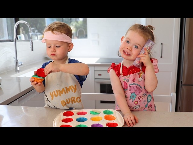 Adorable Twin Toddlers Bake Rainbow Cupcakes! 🌈🧁 Otis & Ida Cooking Show Episode #17