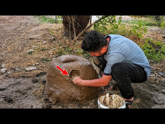 Family Collaboration in Nature 🐐🌿🐐🐏🍀| Building a Cooking Pit with Keyvan and Roghayeh