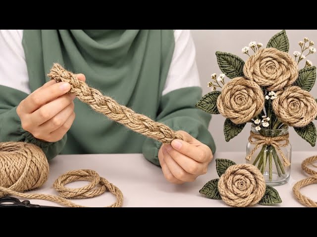 How to make flowers from Jute Rope |DIY jute flower Step-by-Step # Room Decor