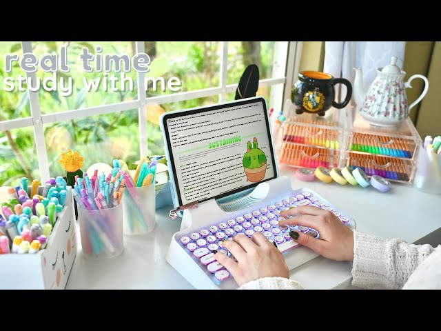 3 hour study with me ✨ real time (with music, background noise) pomodoro session