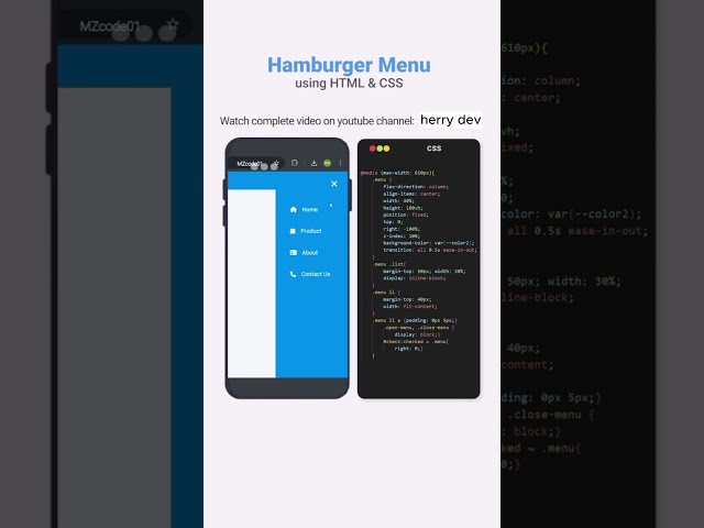 🍔 Hamburger Menu 2025! 💻✨ | Modern HTML/CSS & JS Design in 60 Seconds