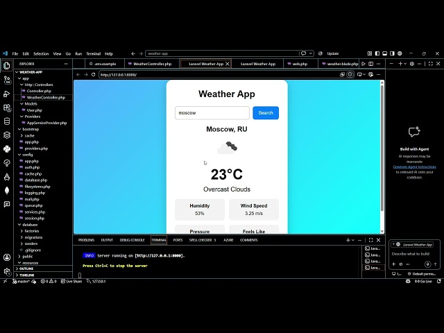 Laravel weather app using java script