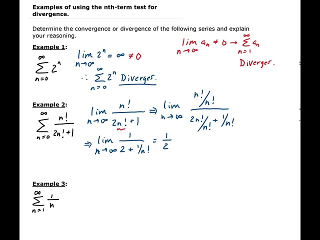 Examples of using the nth term test for divergence
