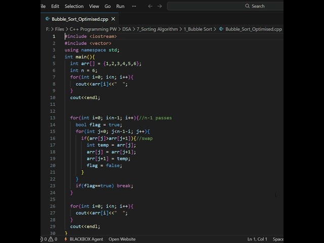 Bubble Sort Code in 15 Seconds in C++ #dsa #shorts #viral #interview #placement #bubblesort