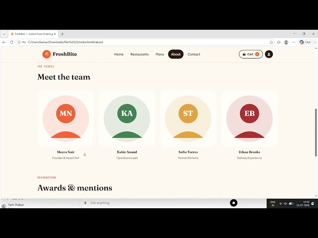 FreshBite - Online Food Ordering Website | Web Development Internship | HTML CSS JavaScript