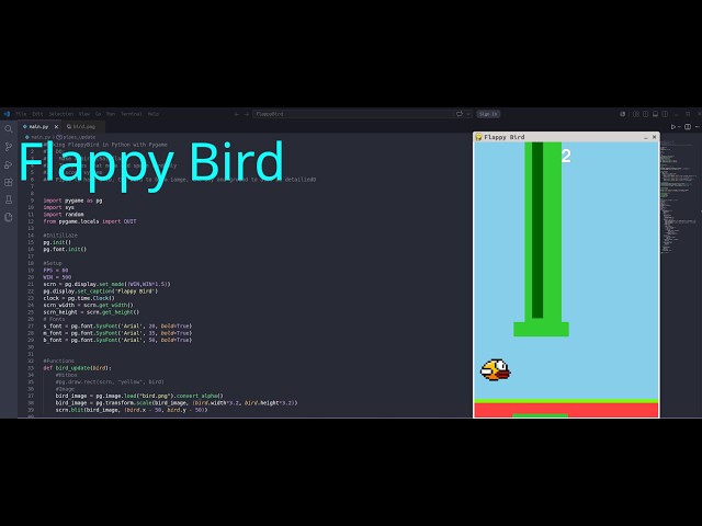 Making the Flappy bird game in Python with Pygame | keyboard sounds | soft spoken | ASMR