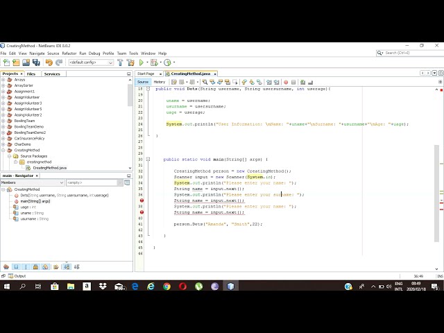 How to get user input and display using a Method - NetBeans