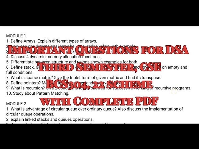 DSA important questions for VTU exam 3rd Semester CSE stream BCS304