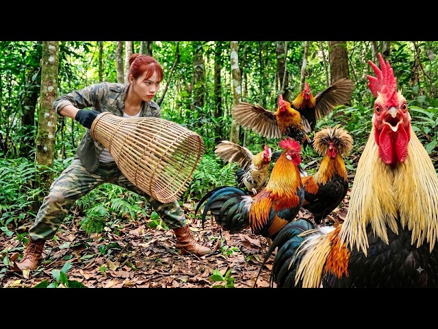 Primitive Survival | Hunting Giant Jungle Fowl at Night and Smoking Fish