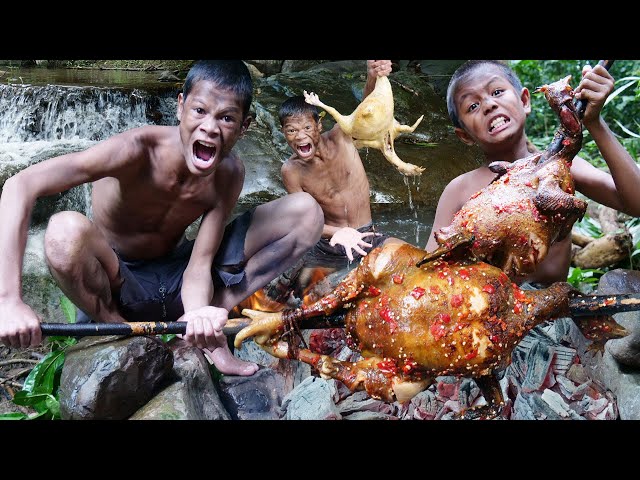 Primitive Technology - Kmeng Prey - Survival in forest Cooking Big Chicken Eating
